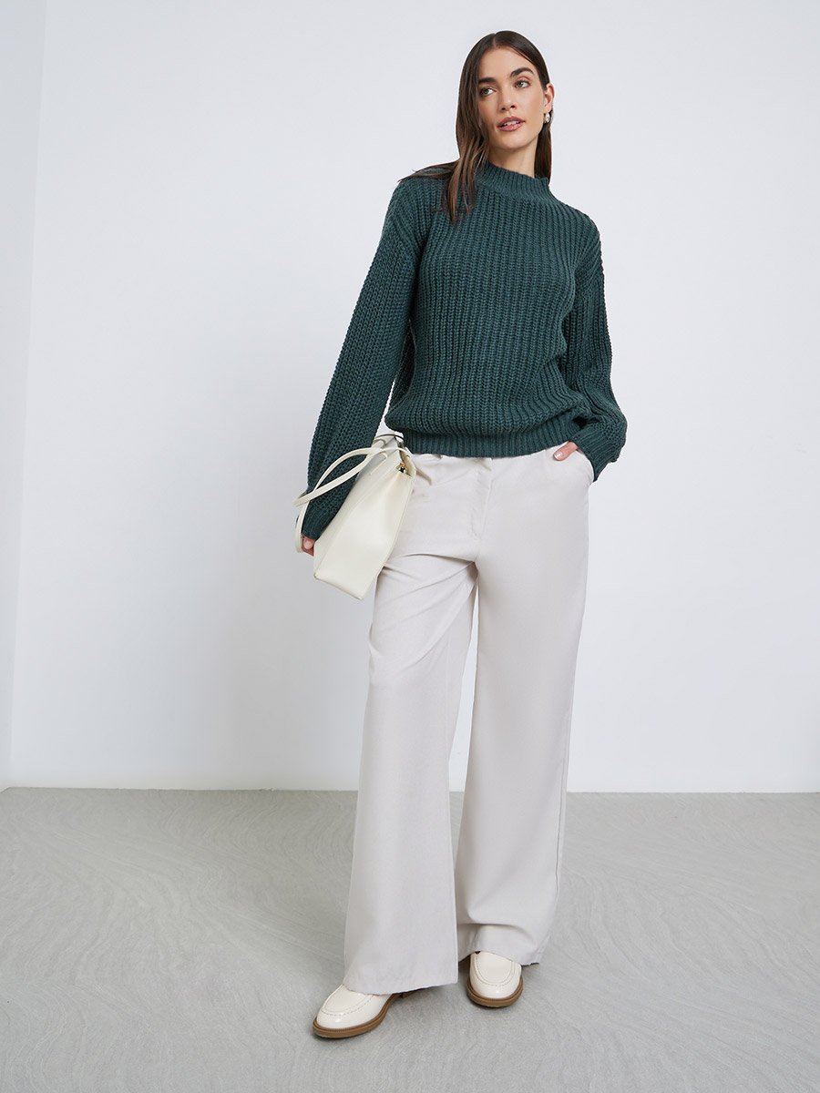 Dark Green High Neck Chunky Knit Sweater