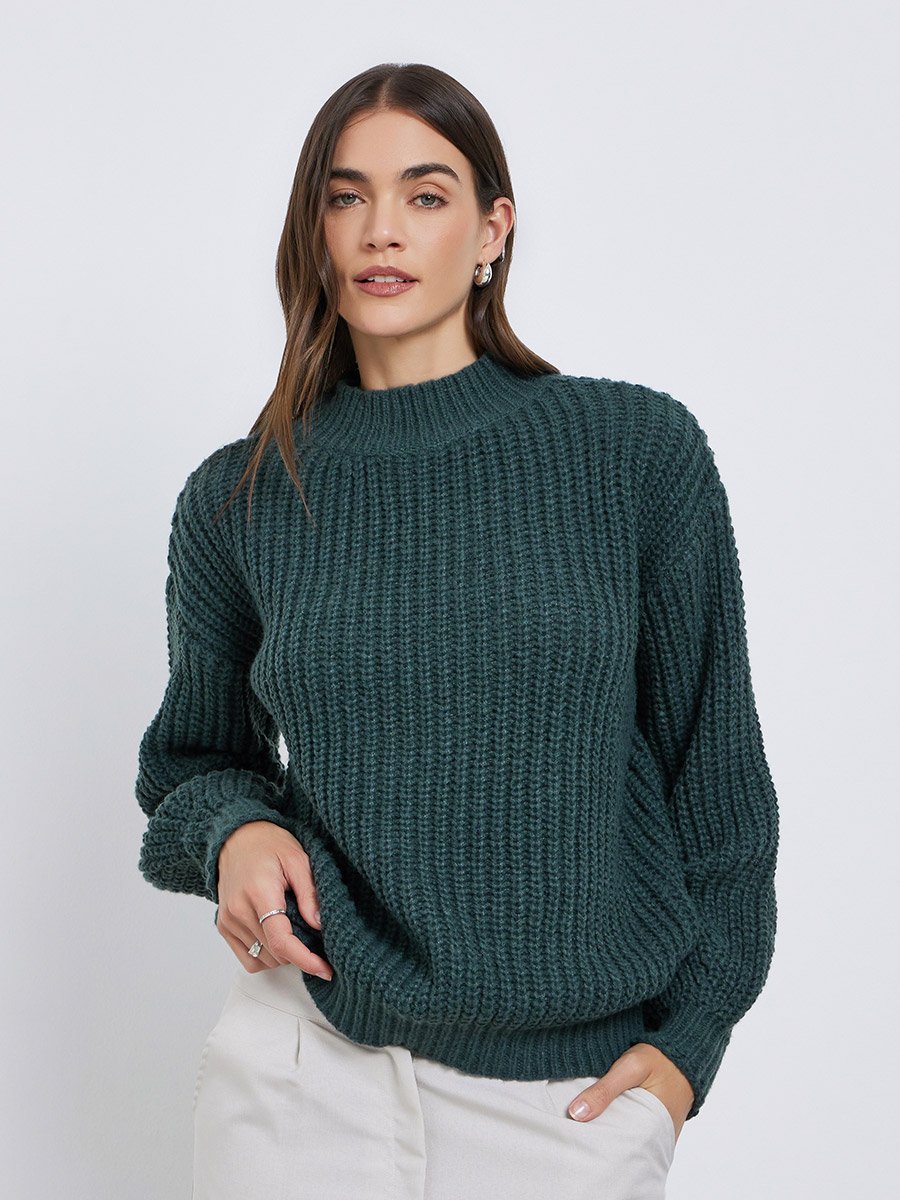 Dark Green High Neck Chunky Knit Sweater