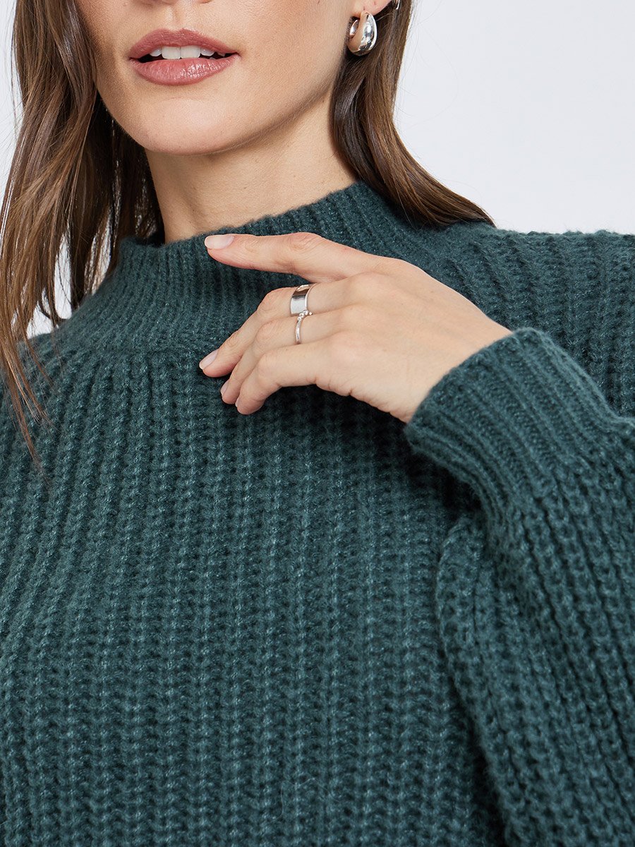 Dark Green High Neck Chunky Knit Sweater