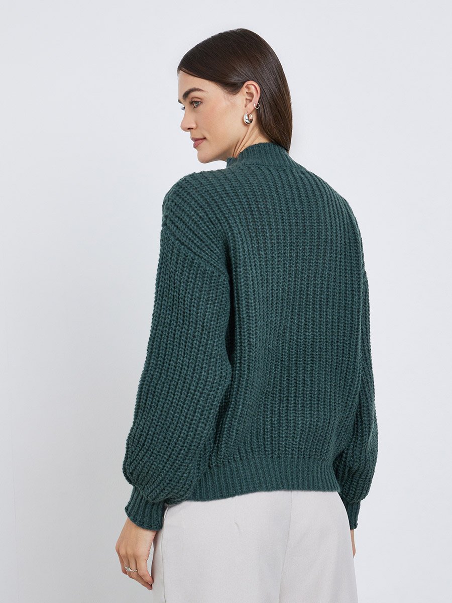 Dark Green High Neck Chunky Knit Sweater
