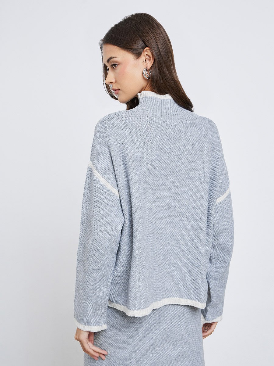 Grey Regular Fit Sweater with Contrast Trim