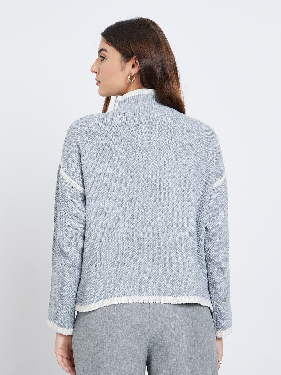 Grey Regular Fit Sweater with Contrast Trim