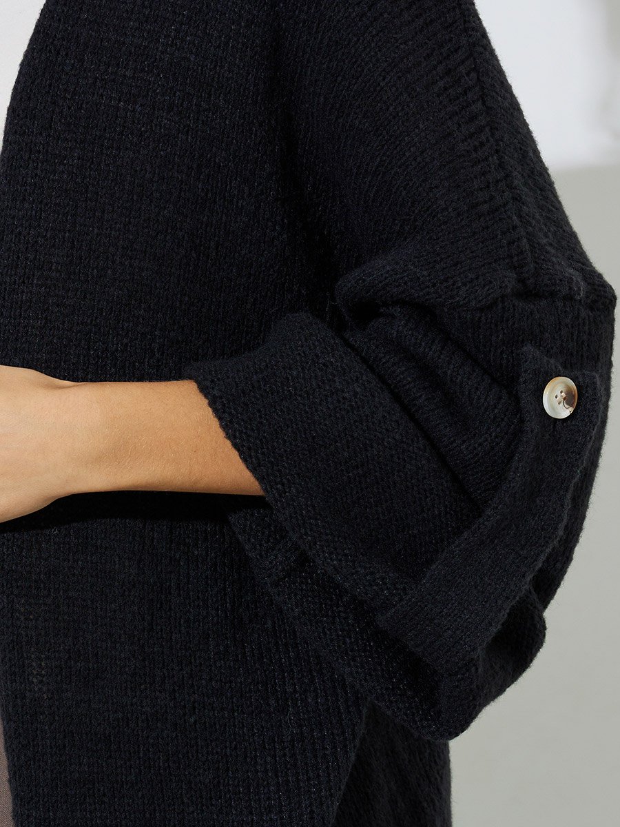Black Brushed Yarn Longline Cardigan