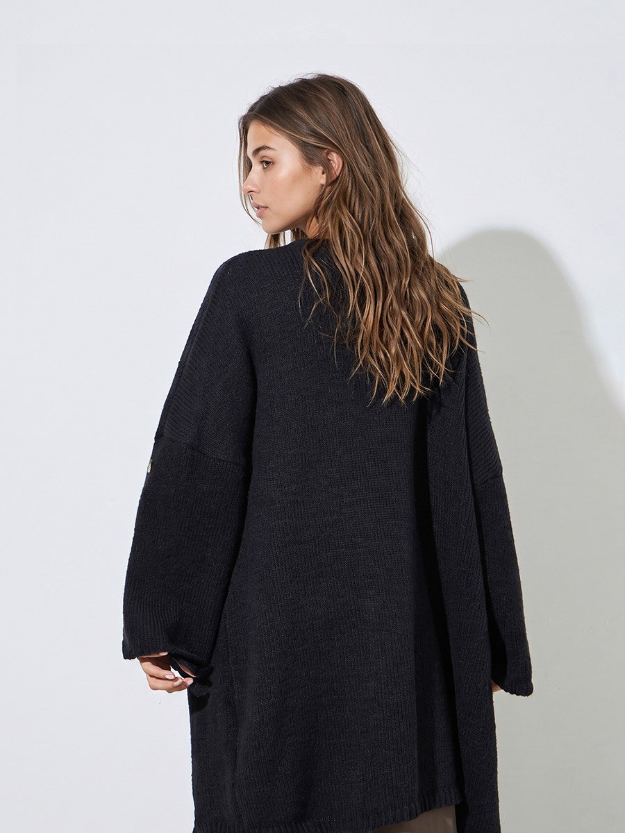 Black Brushed Yarn Longline Cardigan