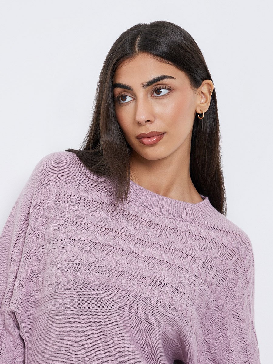 Lilac Balloon Sleeve Cable Knit Sweater