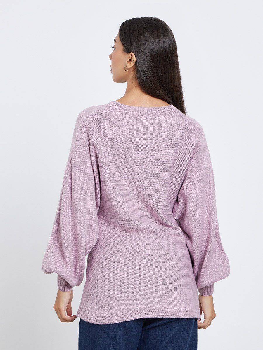 Lilac Balloon Sleeve Cable Knit Sweater