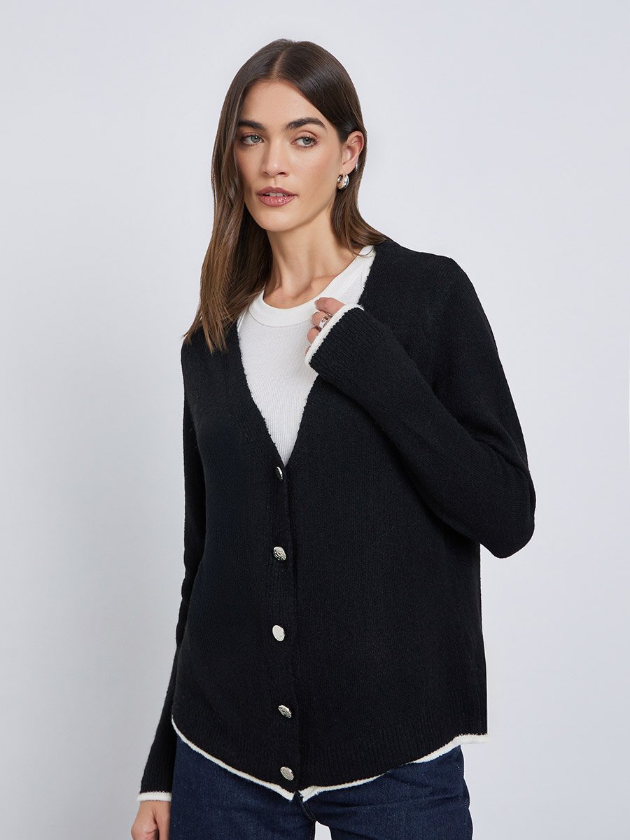 Black Regular Fit Buttoned Knit Cardigan
