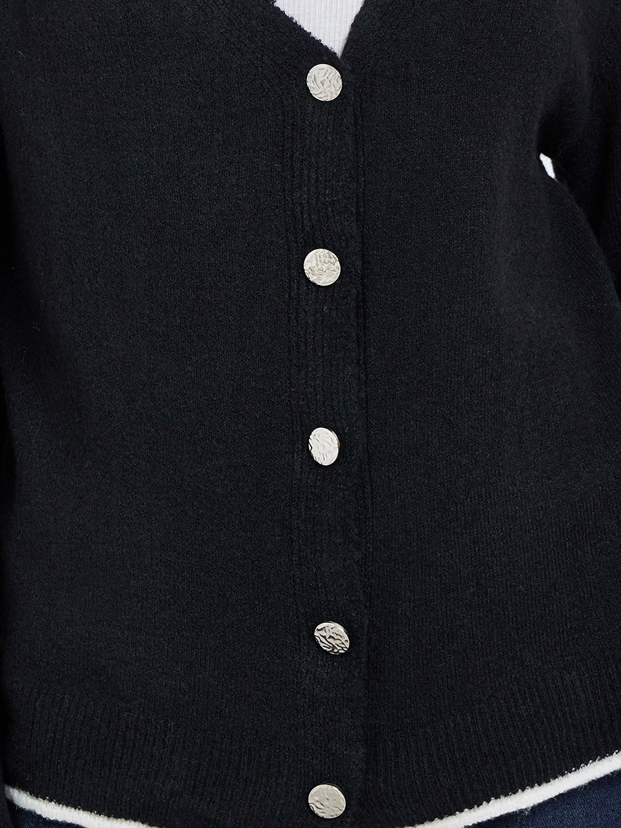 Black Regular Fit Buttoned Knit Cardigan