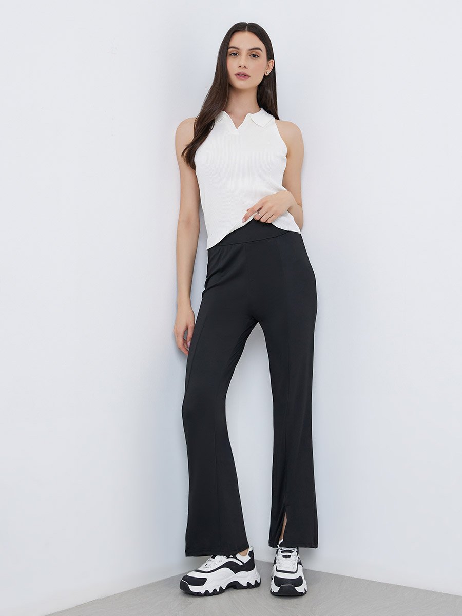 Black Plain Flared Leggings