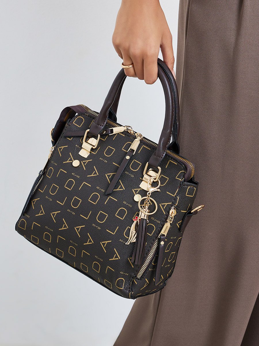 Printed Handbag with Purse and Dropped Charm