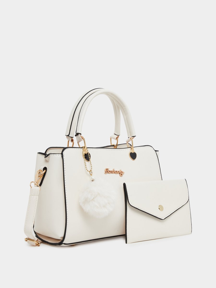 Solid Dual Handles Handbag with Purse Set