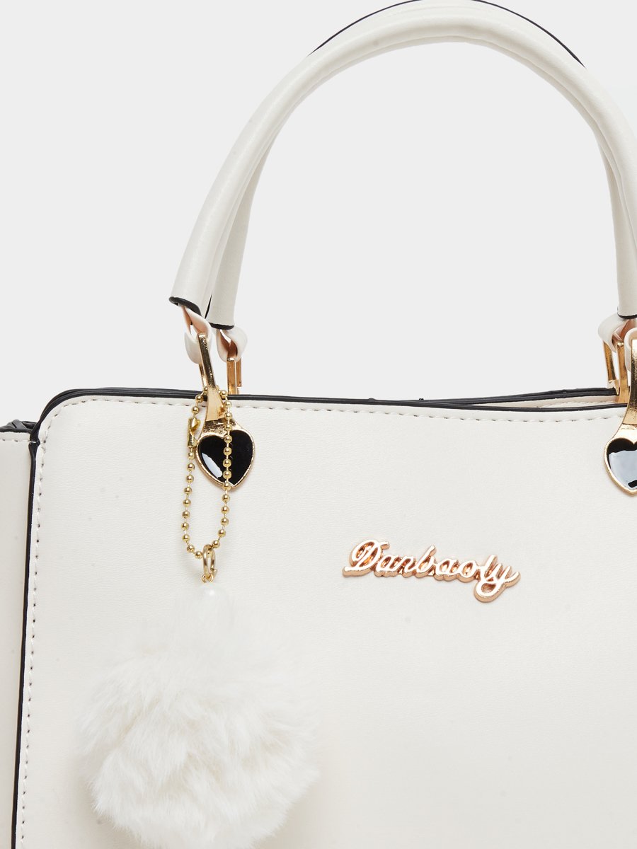 Solid Dual Handles Handbag with Purse Set