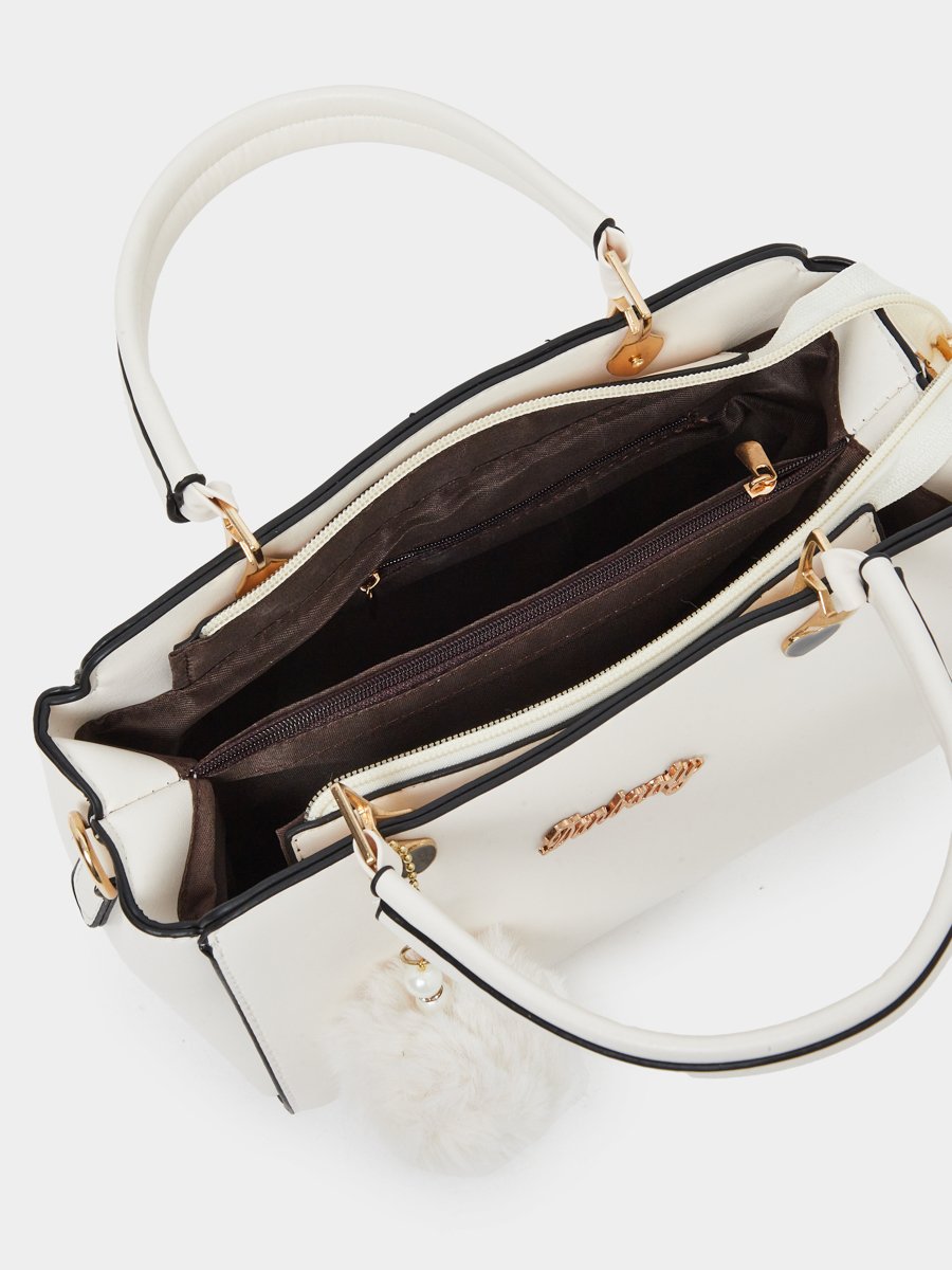 Solid Dual Handles Handbag with Purse Set