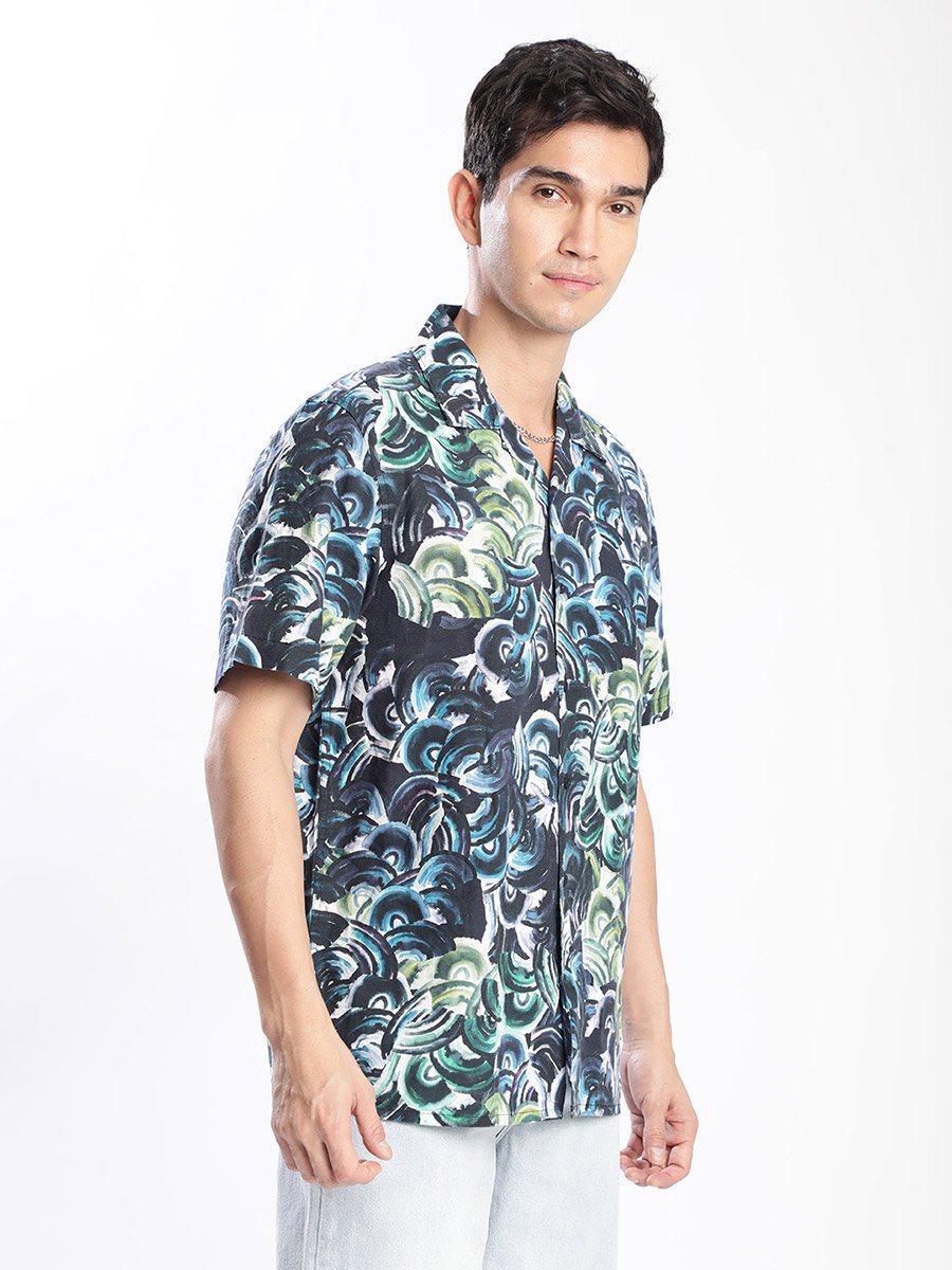 Men Resort Collar Linen Blend Shirt