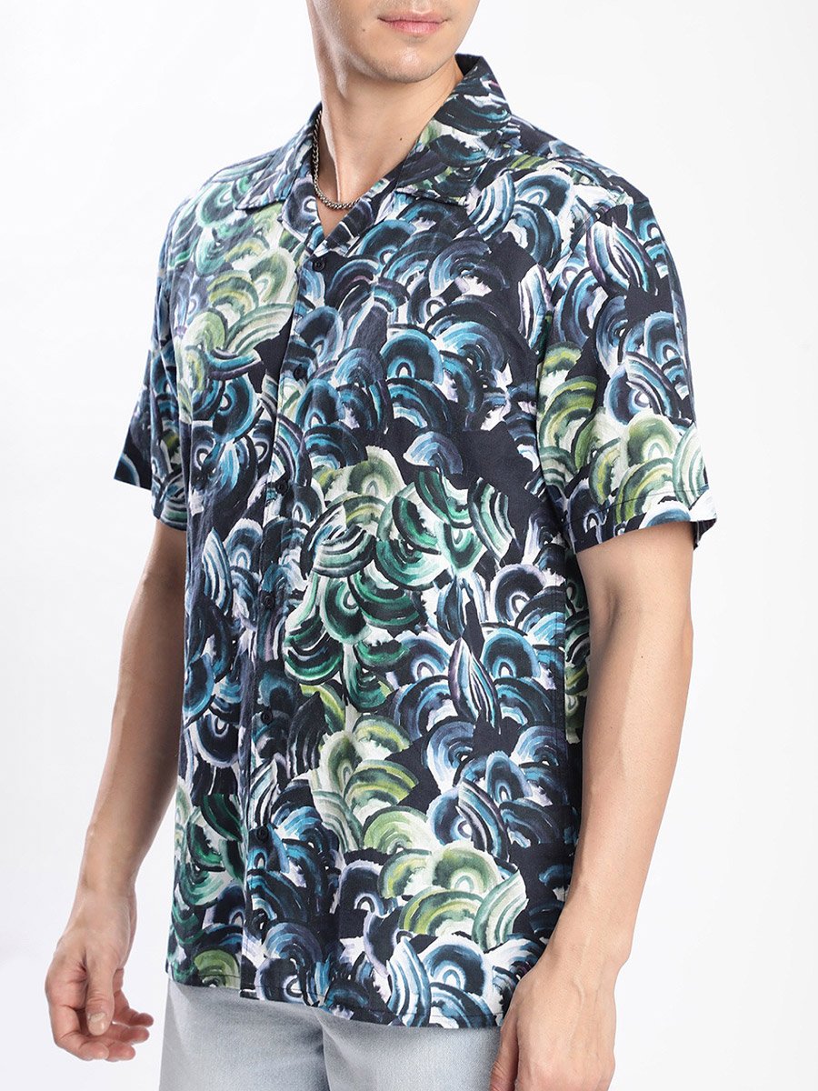Men Resort Collar Linen Blend Shirt