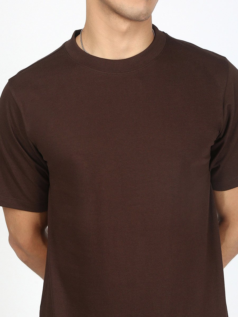 Men Brown Solid Regular Fit T-Shirt