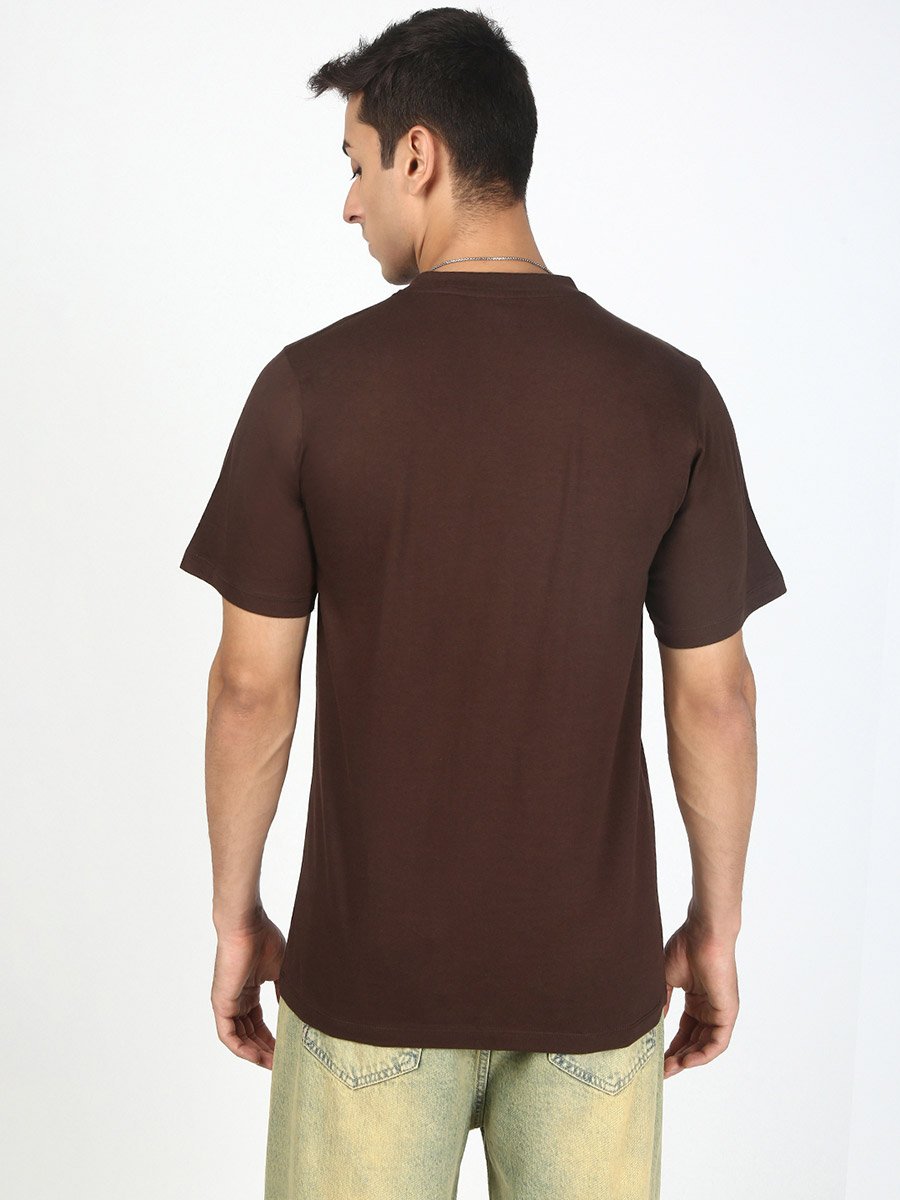 Men Brown Solid Regular Fit T-Shirt