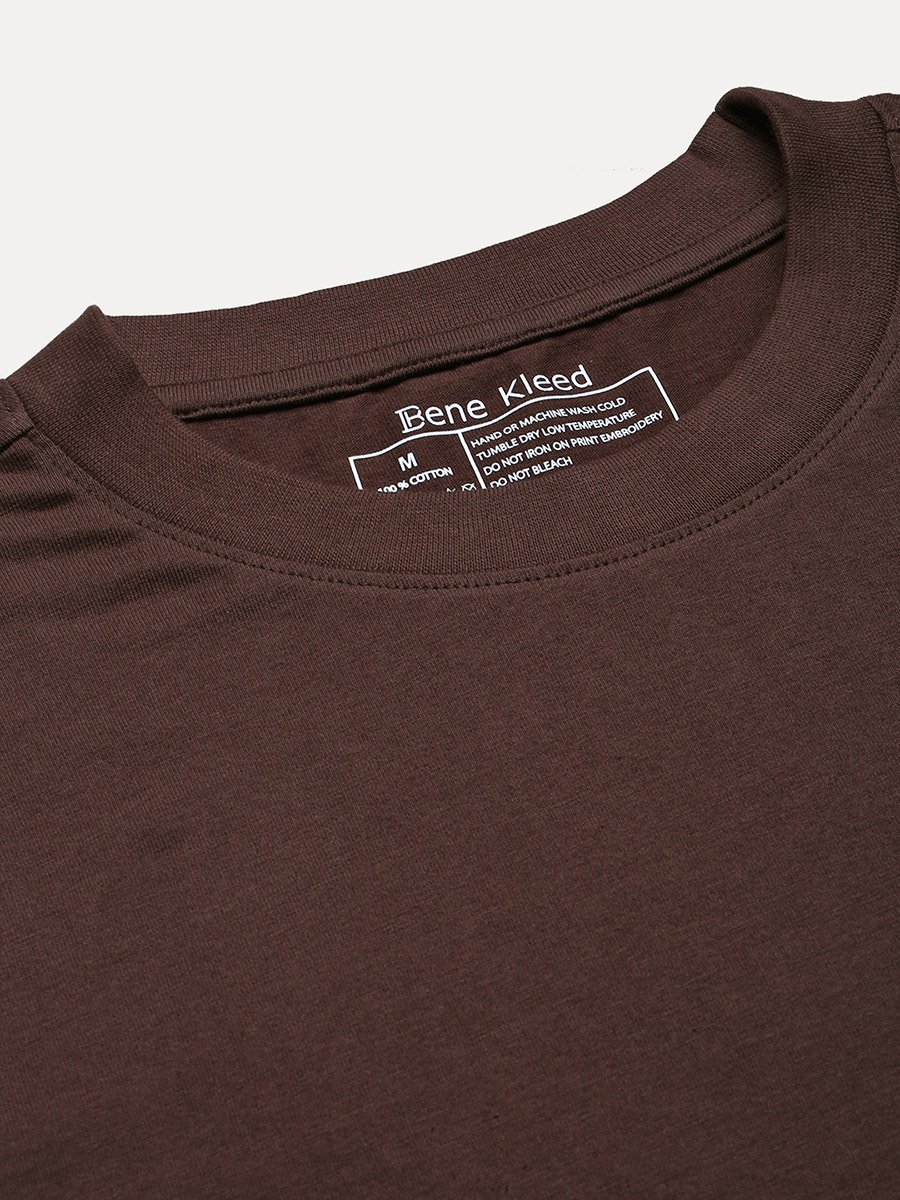 Men Brown Solid Regular Fit T-Shirt