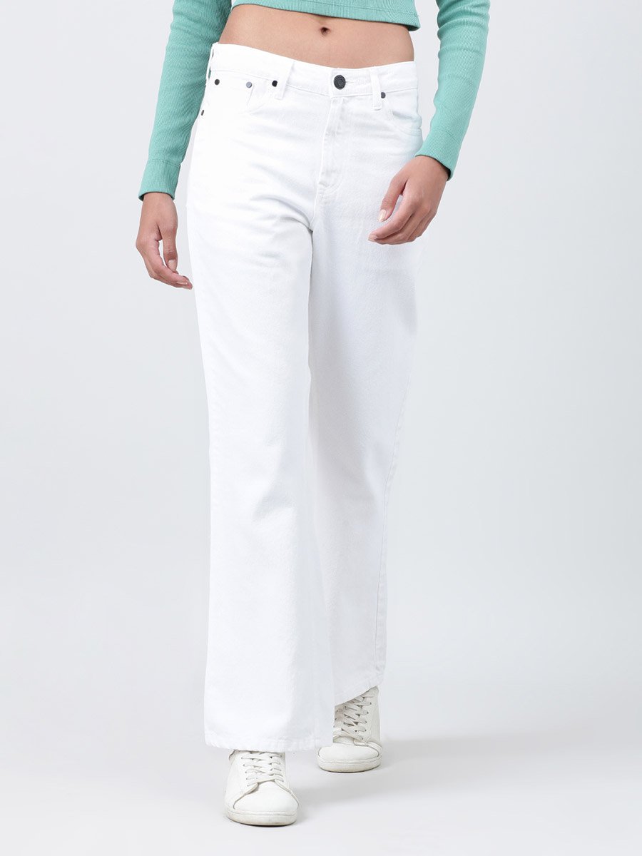 Women High Rise Solid Bootcut Jeans