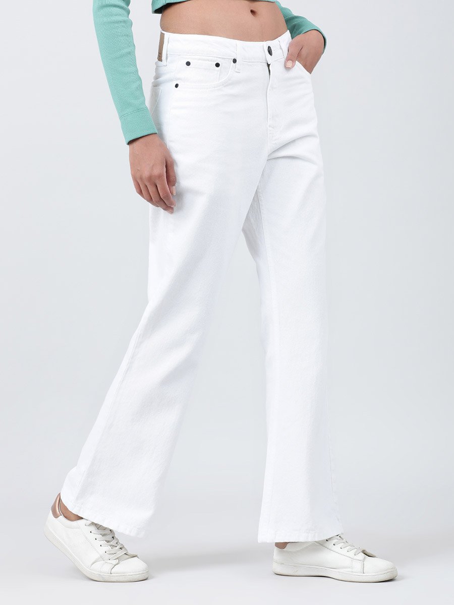 Women High Rise Solid Bootcut Jeans