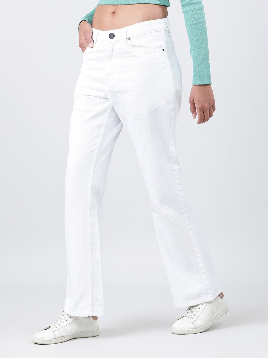 Women High Rise Solid Bootcut Jeans