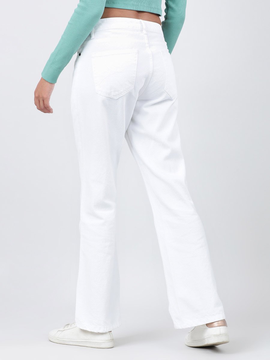 Women High Rise Solid Bootcut Jeans