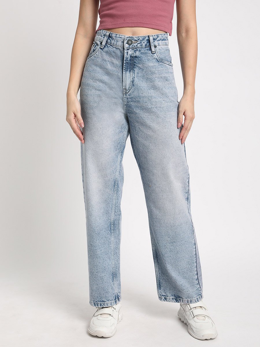 Women Straight Fit Faded Cotton Jeans
