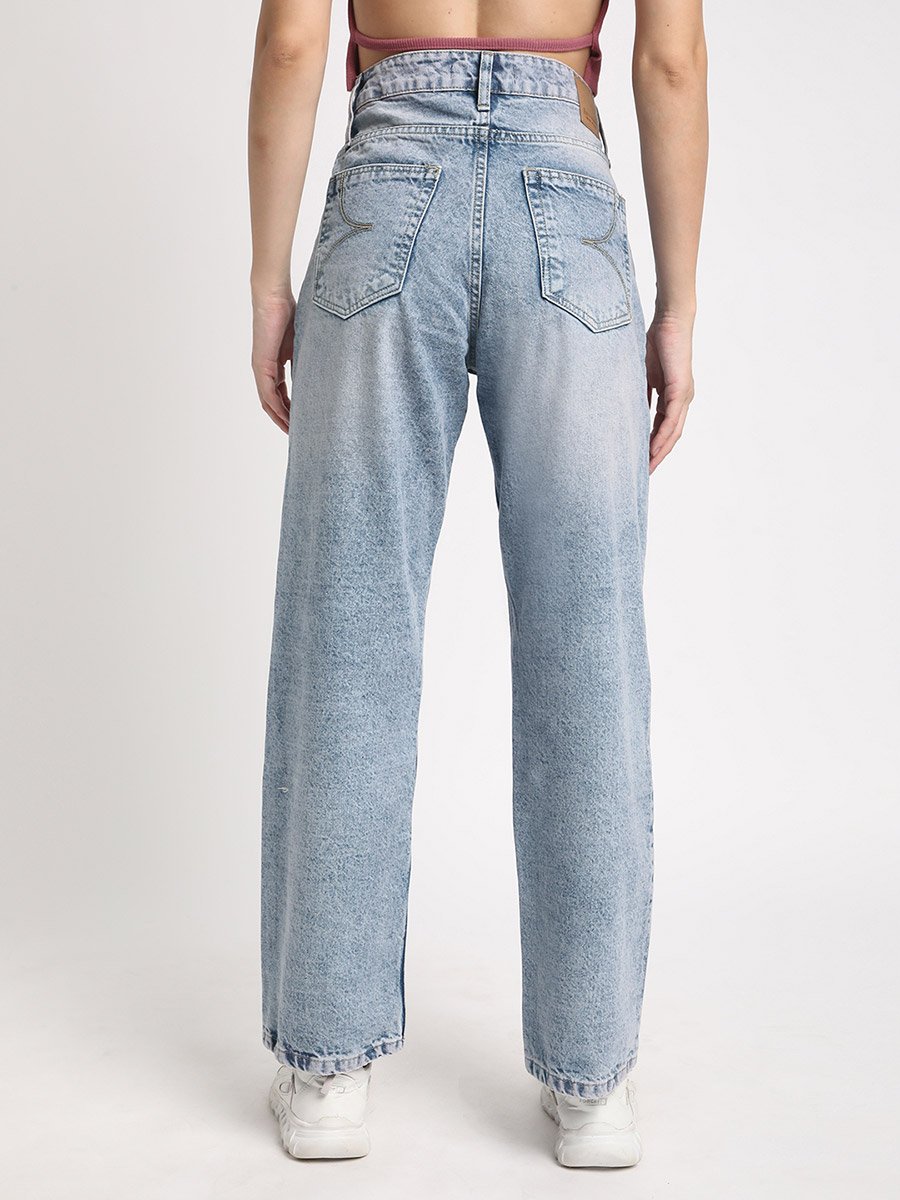 Women Straight Fit Faded Cotton Jeans