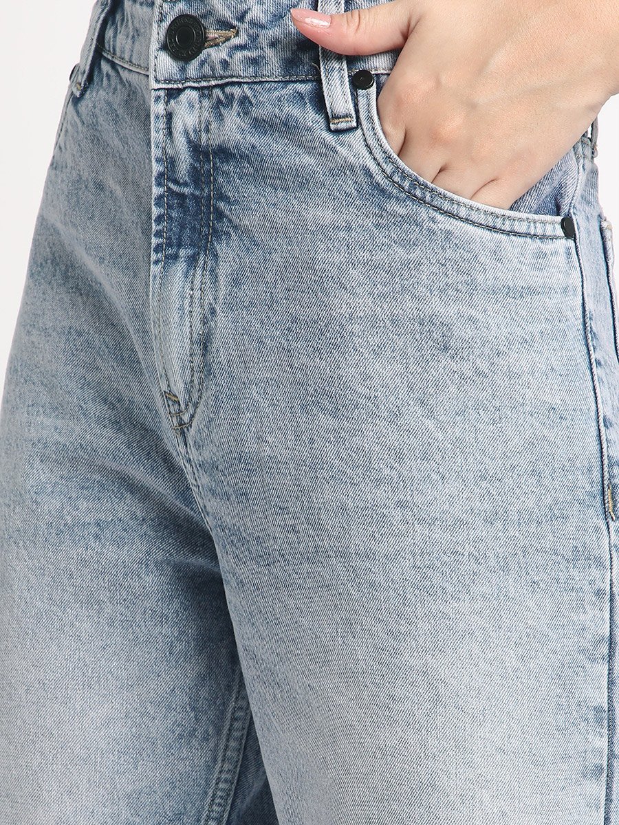 Women Straight Fit Faded Cotton Jeans