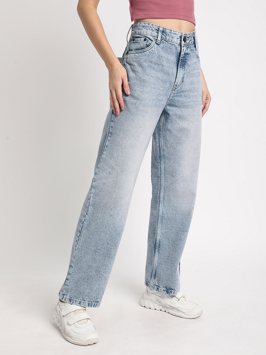 Women Straight Fit Faded Cotton Jeans