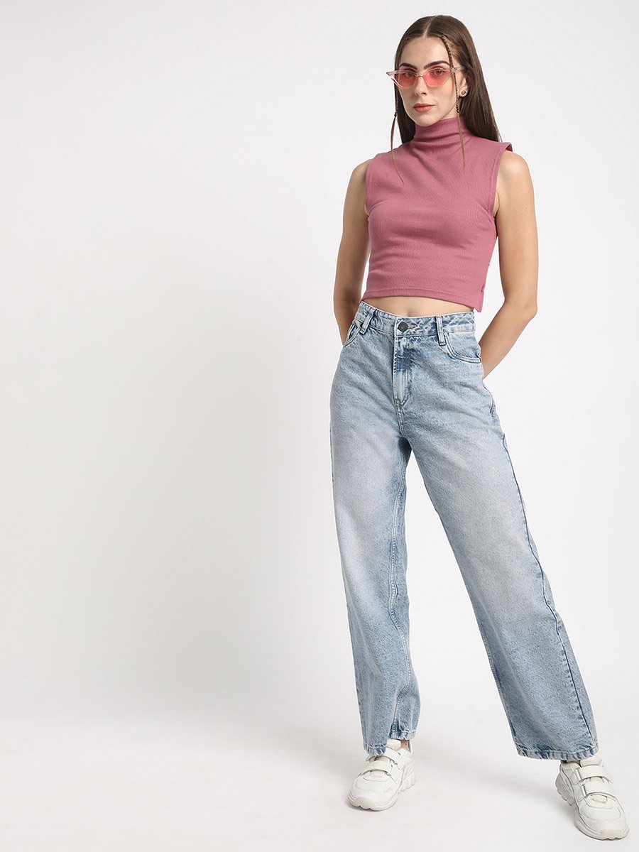 Women Straight Fit Faded Cotton Jeans