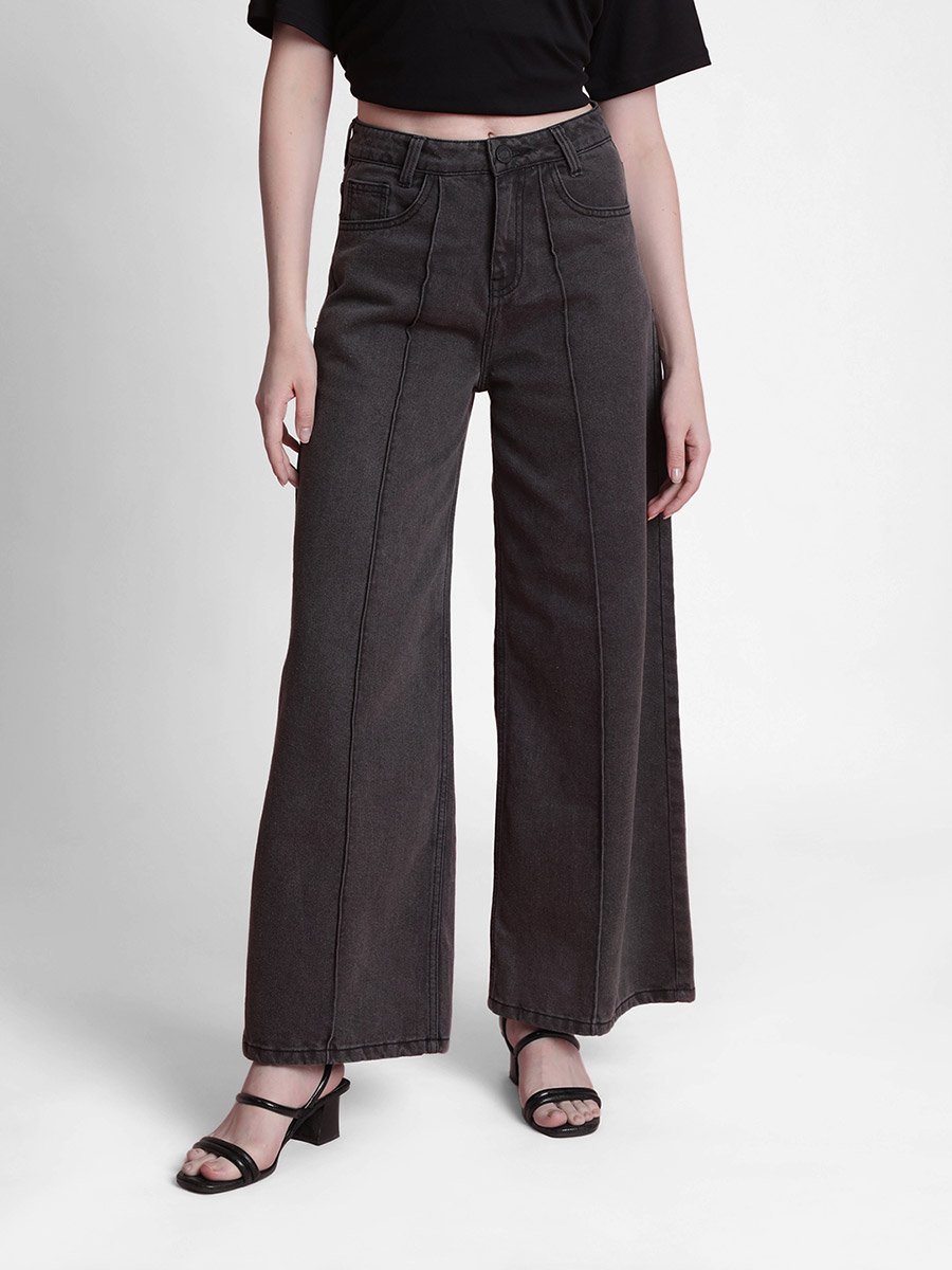 Women High Rise Cotton Wide Leg Jeans