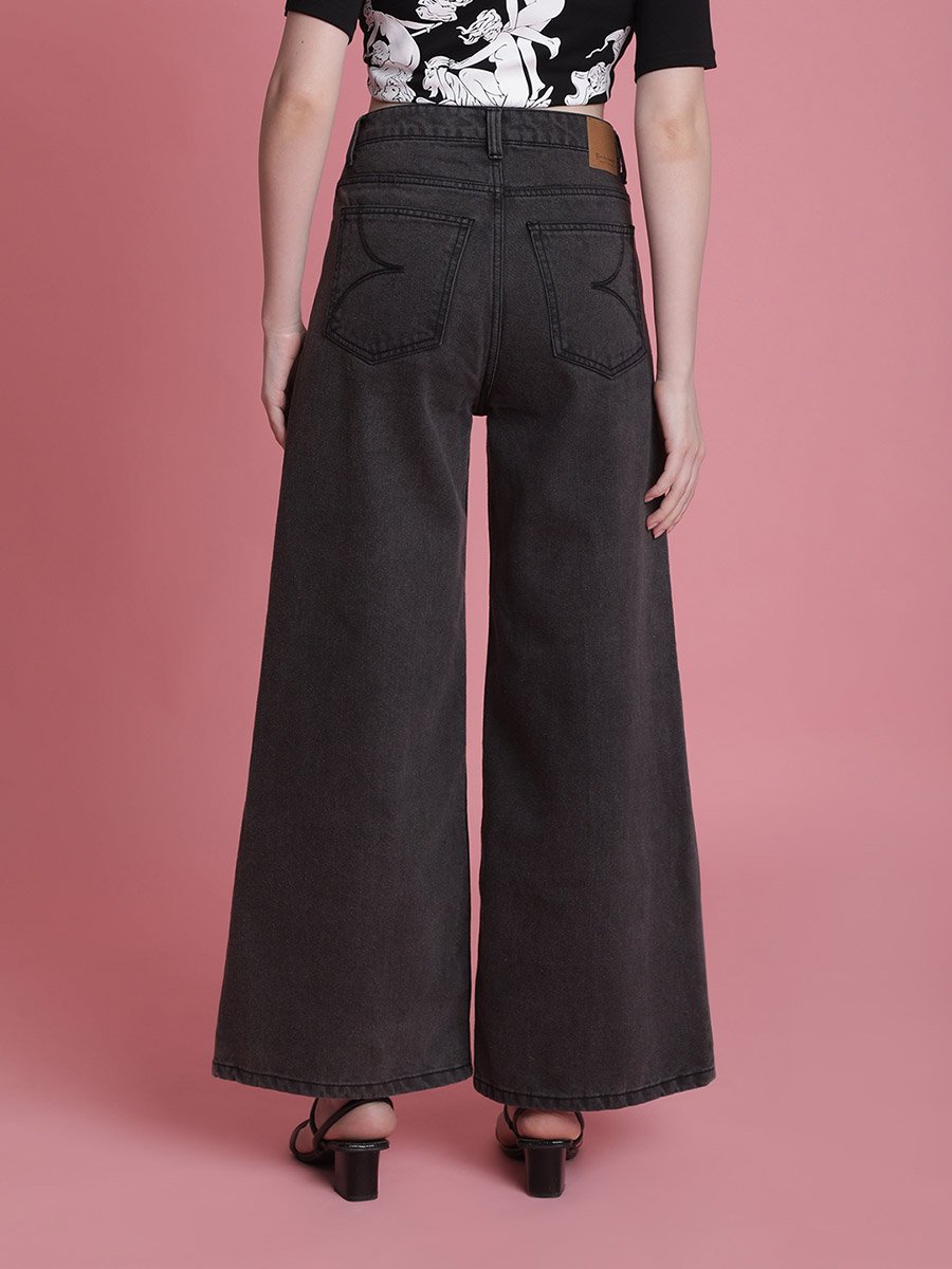Women High Rise Cotton Wide Leg Jeans