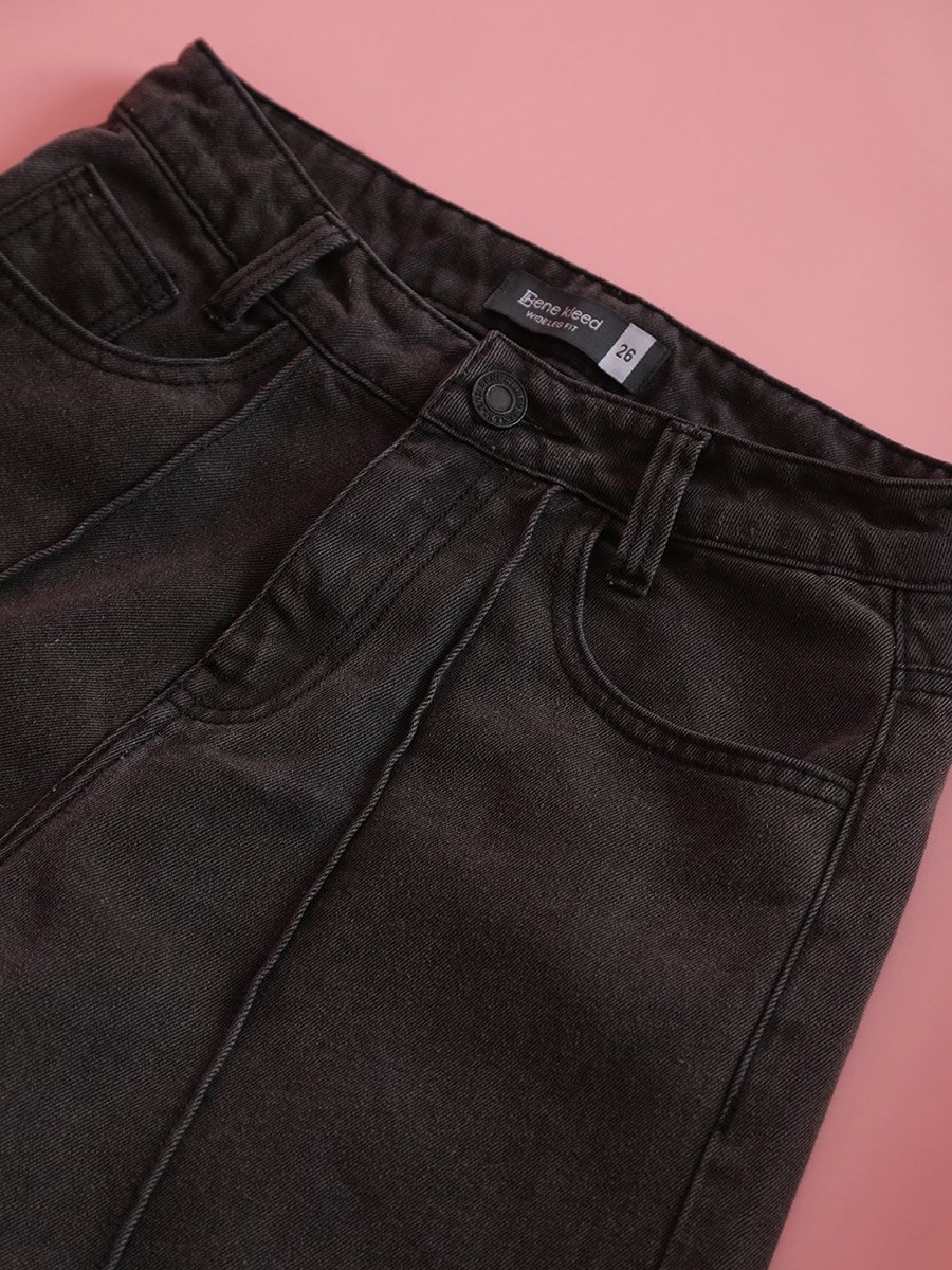 Women High Rise Cotton Wide Leg Jeans