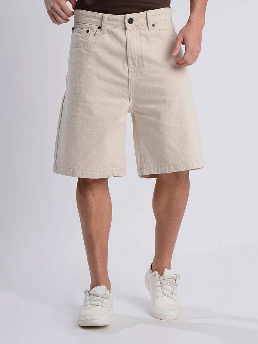 Men Off White Relaxed Fit Denim Shorts