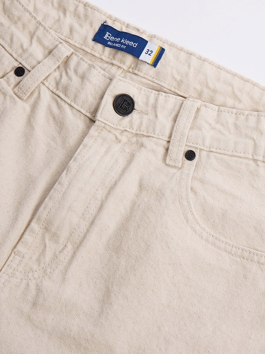 Men Off White Relaxed Fit Denim Shorts