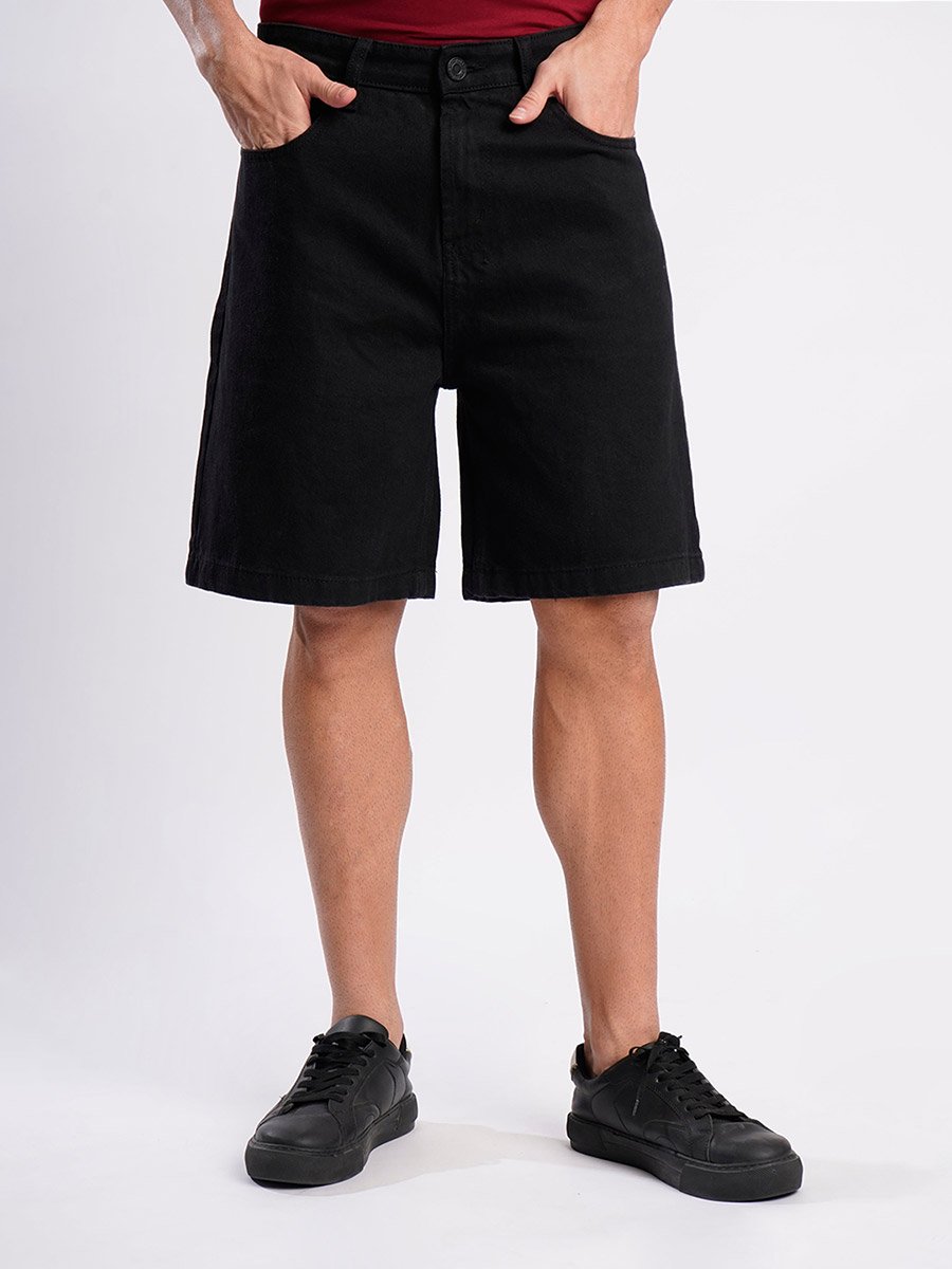 Men Black Relaxed Fit Denim Shorts