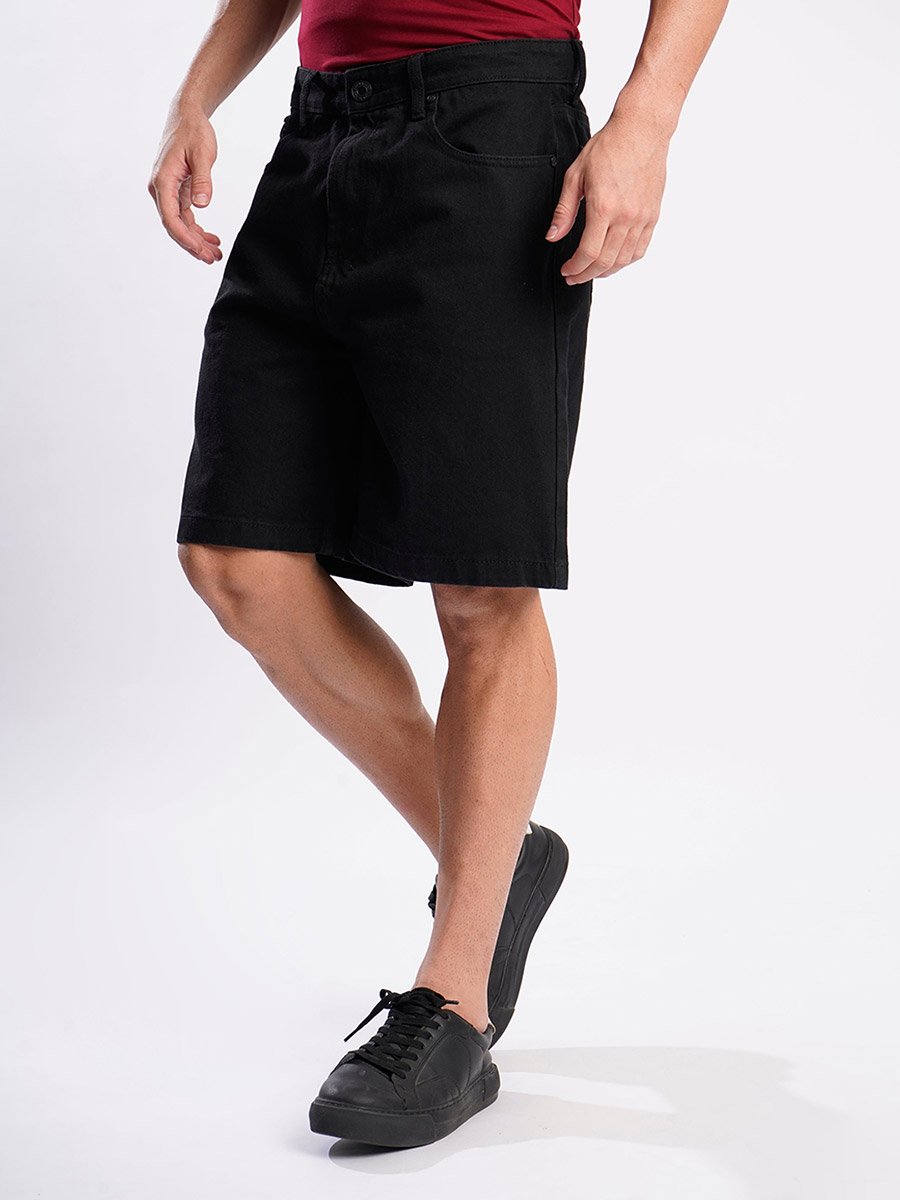 Men Black Relaxed Fit Denim Shorts