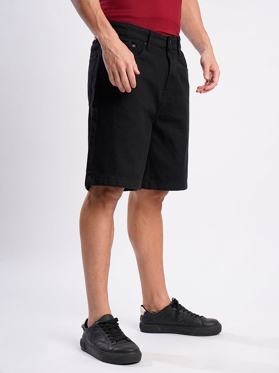 Men Black Relaxed Fit Denim Shorts
