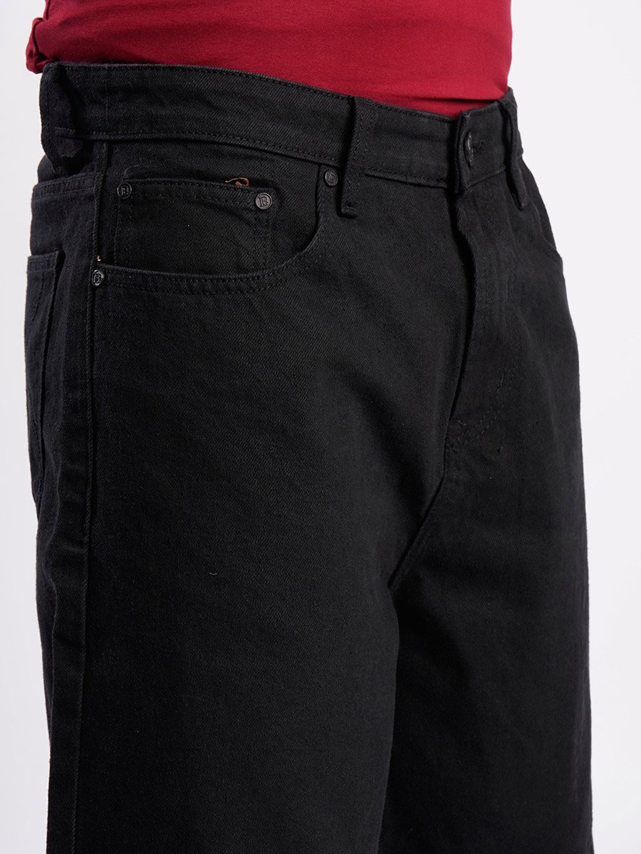 Men Black Relaxed Fit Denim Shorts
