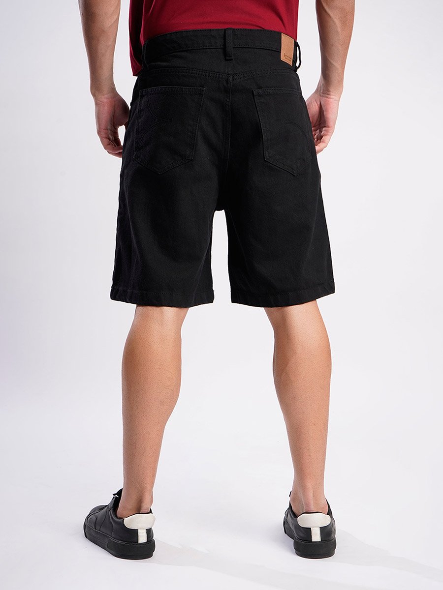 Men Black Relaxed Fit Denim Shorts