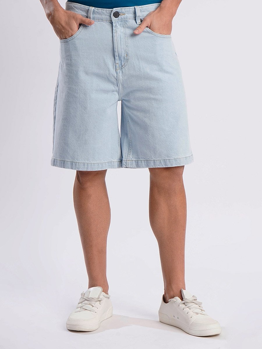 Men Light Blue Relaxed Fit Denim Shorts