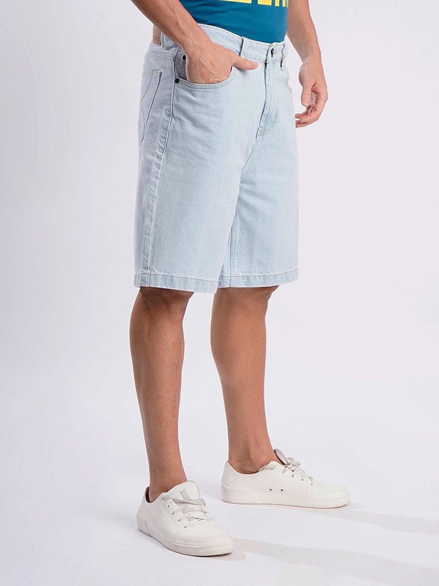 Men Light Blue Relaxed Fit Denim Shorts