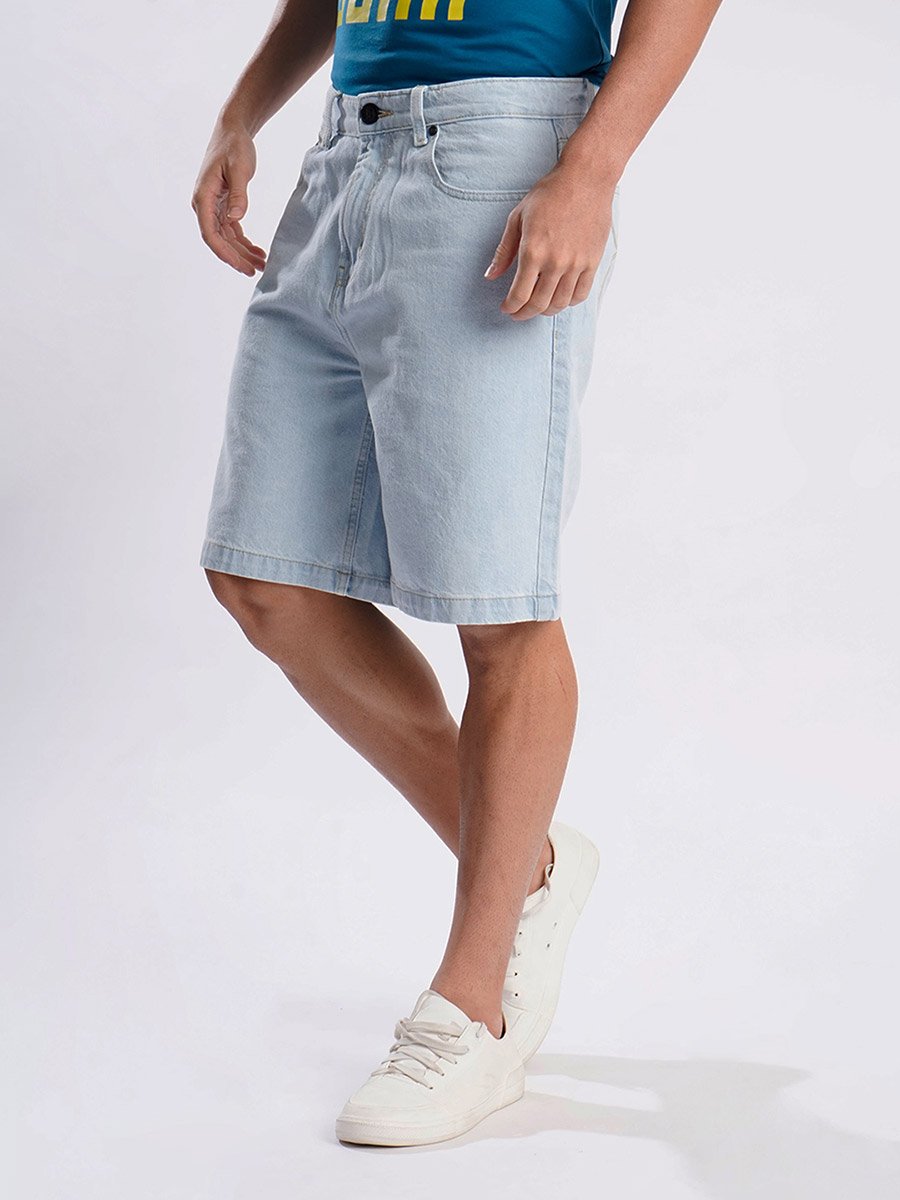 Men Light Blue Relaxed Fit Denim Shorts