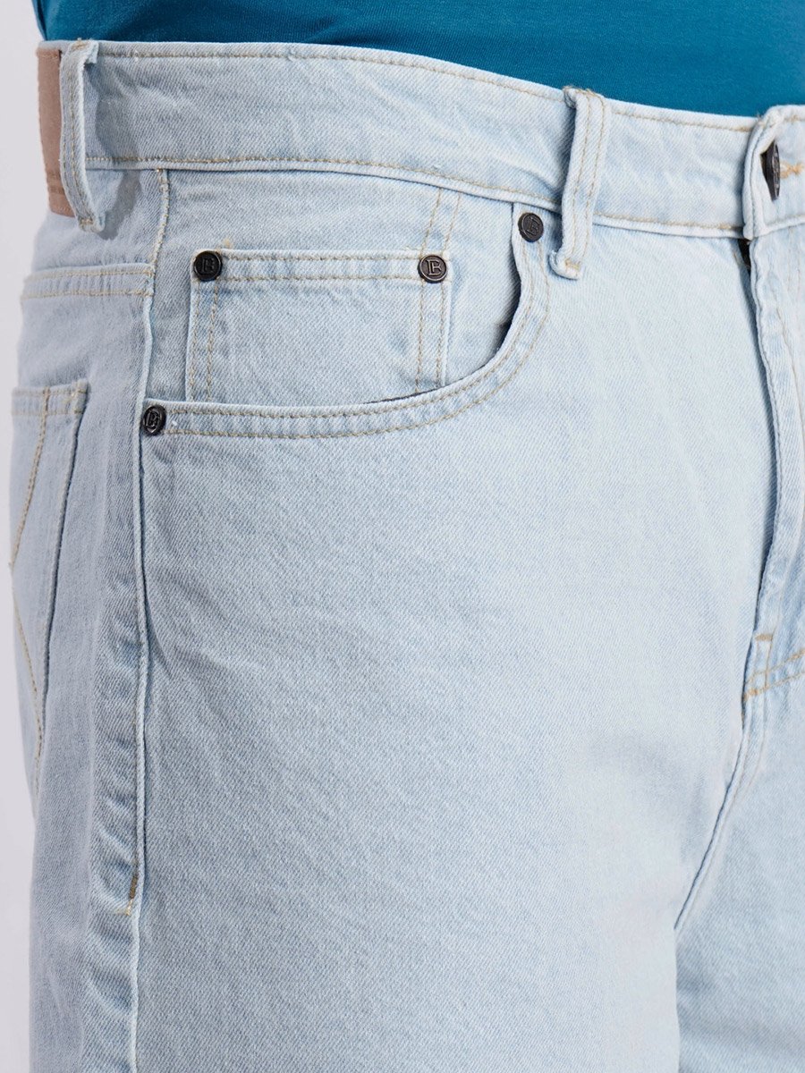 Men Light Blue Relaxed Fit Denim Shorts