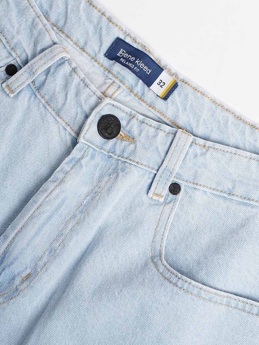 Men Light Blue Relaxed Fit Denim Shorts