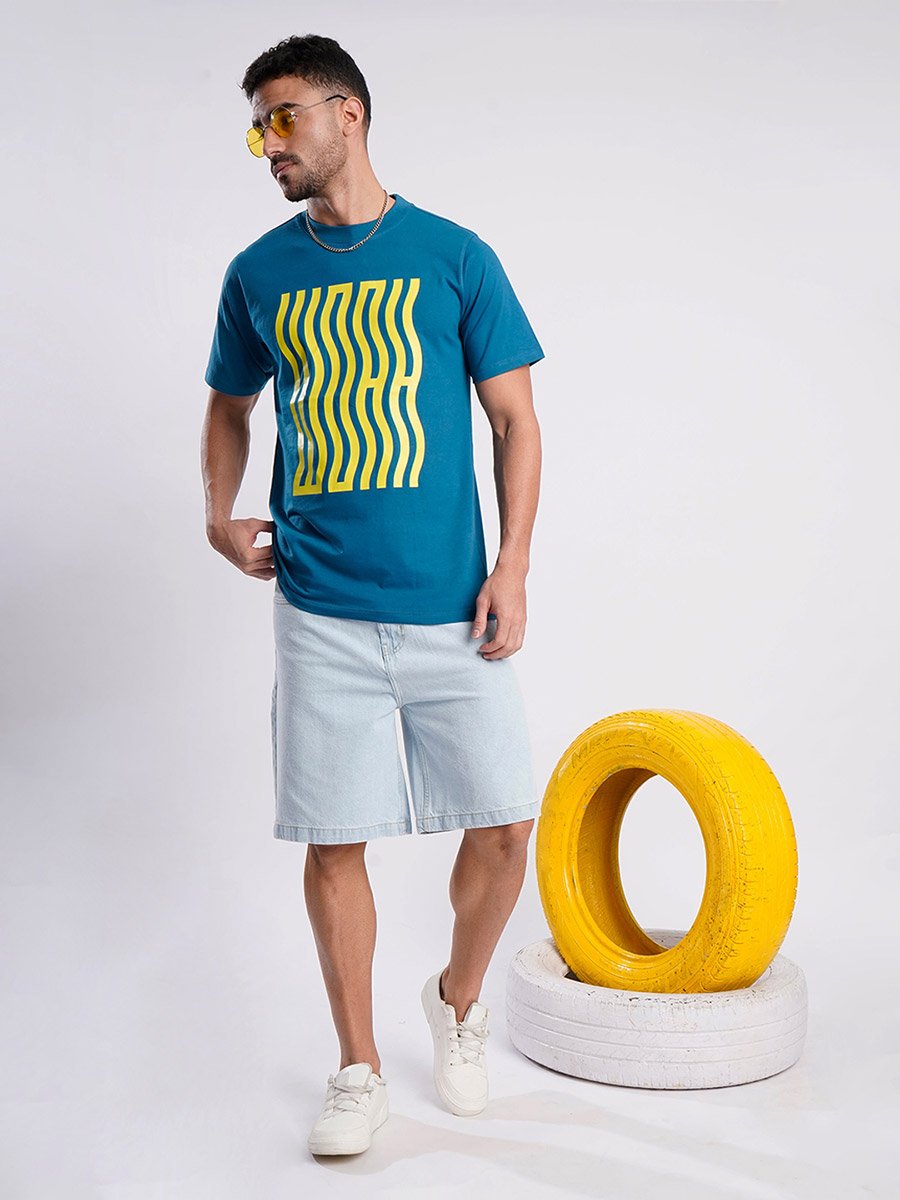 Men Light Blue Relaxed Fit Denim Shorts
