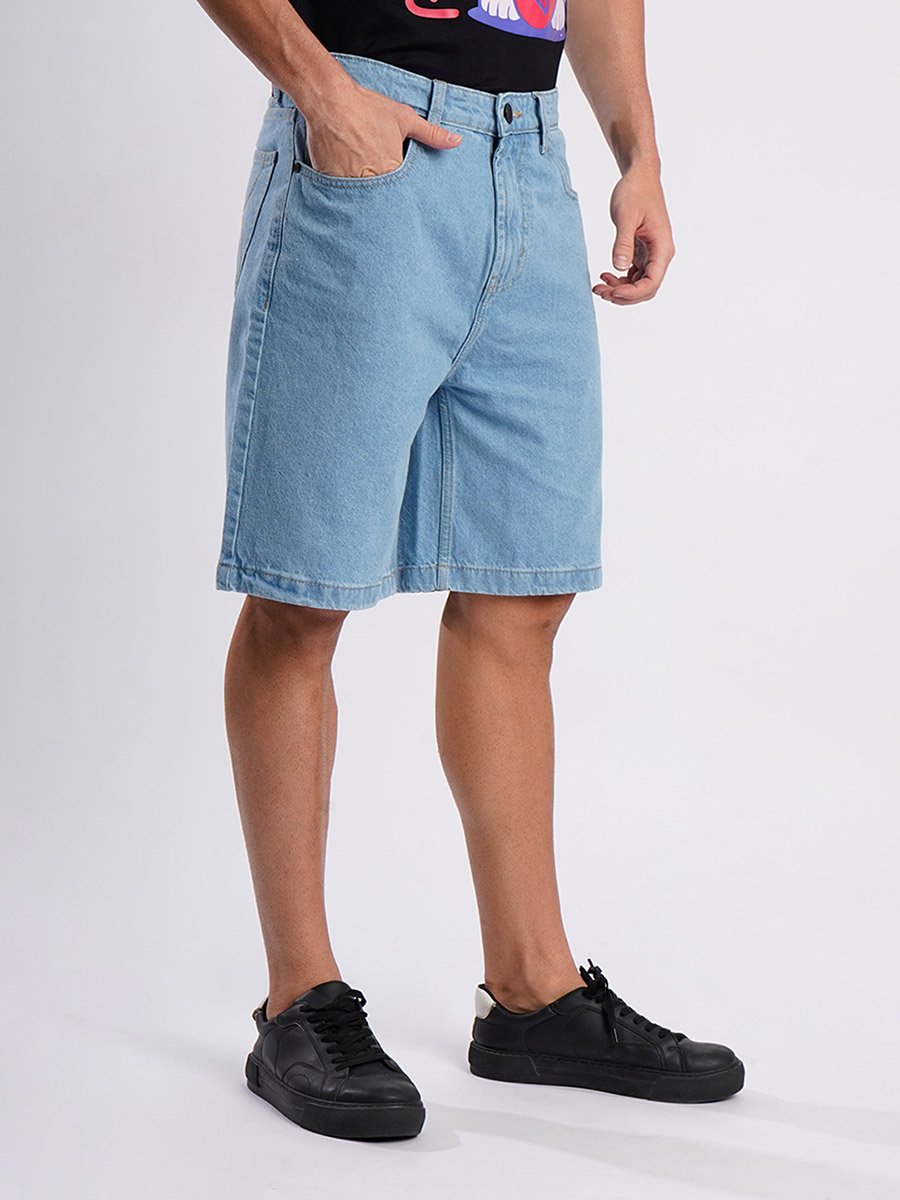 Men Blue Relaxed Fit Denim Shorts