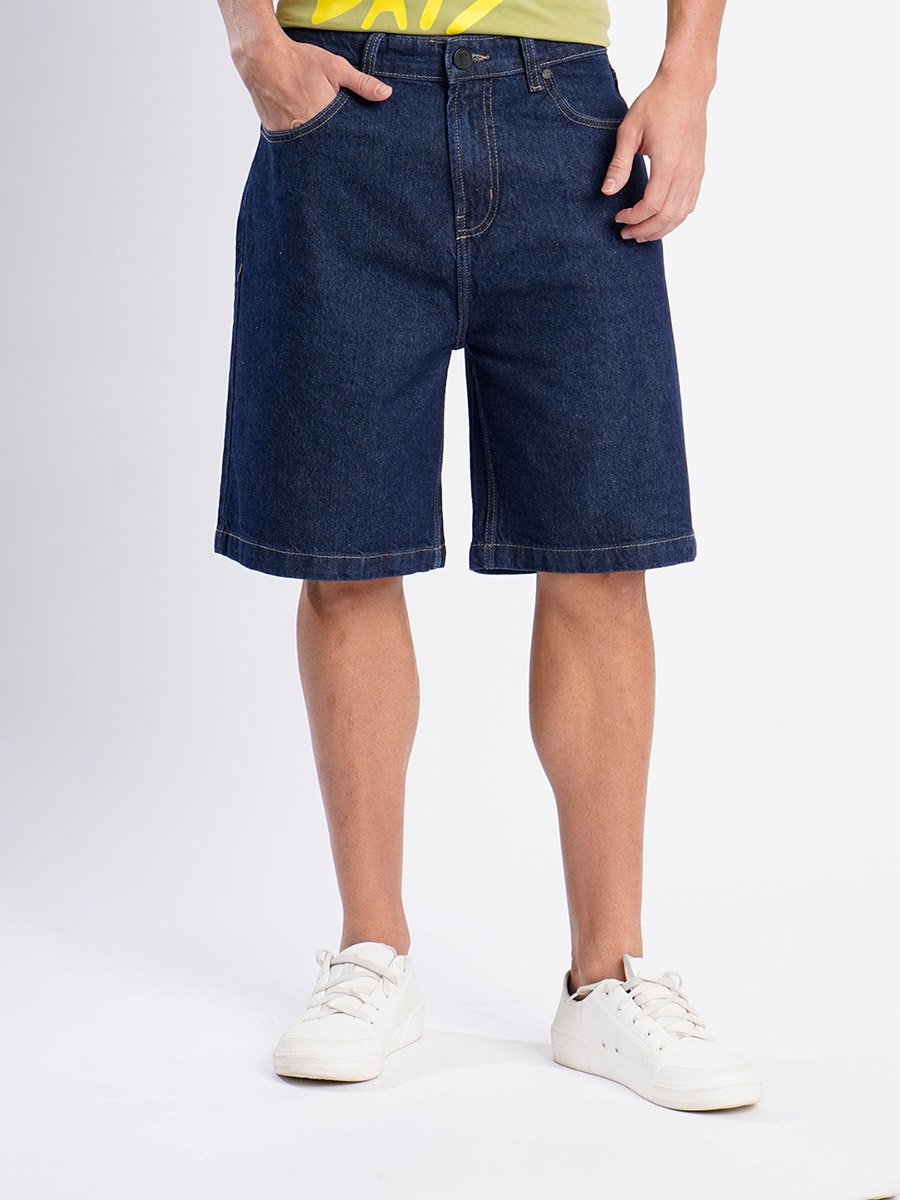 Men Dark Blue Relaxed Fit Denim Shorts