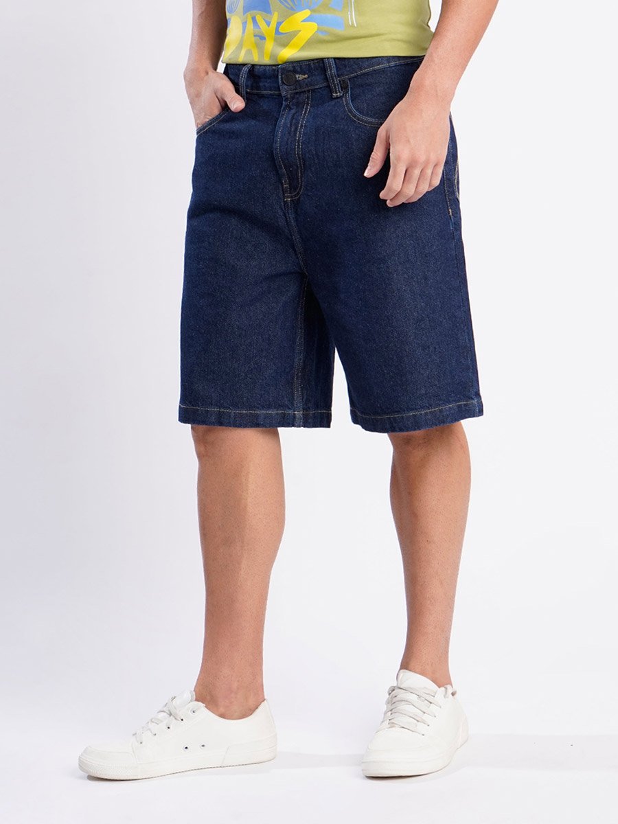 Men Dark Blue Relaxed Fit Denim Shorts